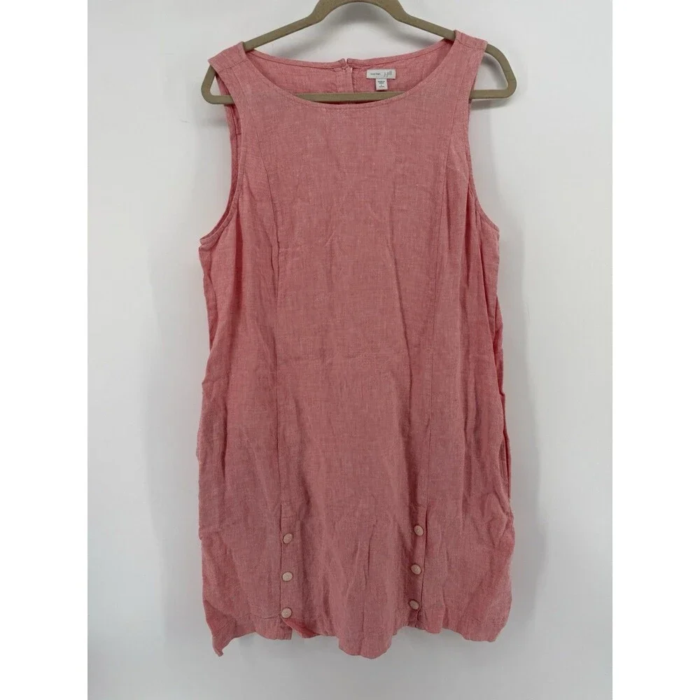 J Jill Dress Women Love Linen Pockets Boho Relaxed Lightweight pink Large petite - Picture 3 of 12
